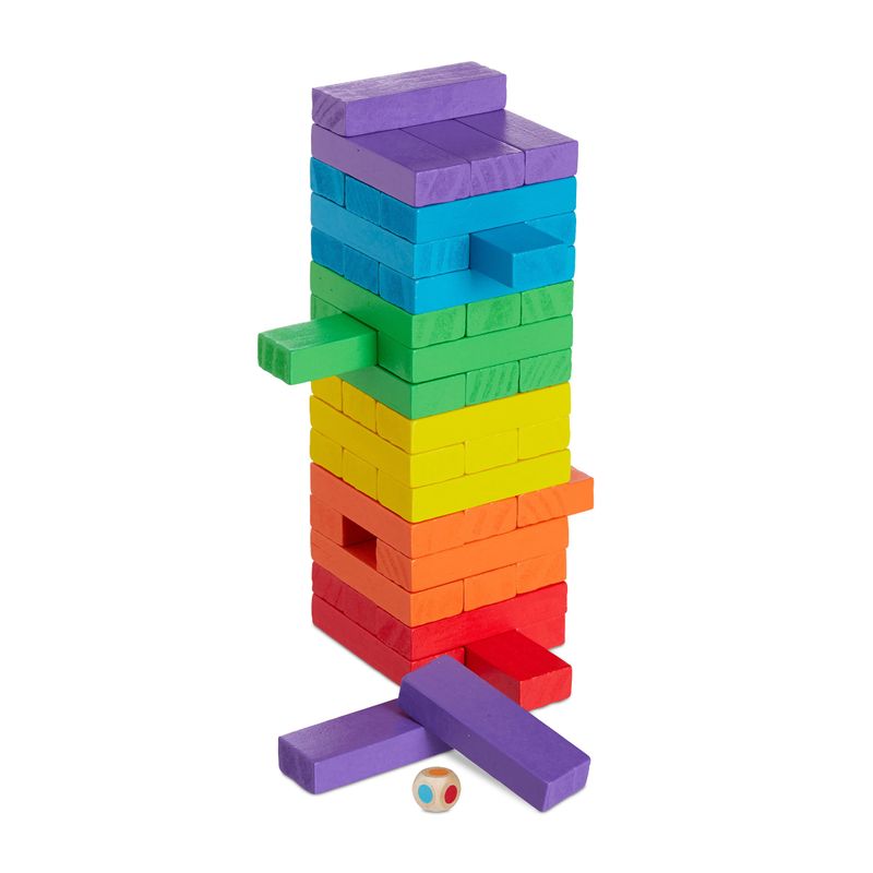 Relaxdays Colourful Wooden Wobble Tower, Stacking Tower Skill Game with ...