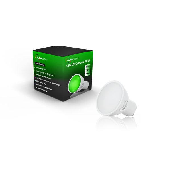 Auraglow LED Coloured GU10 Spotlight Light Bulb - Green - 1 Pack