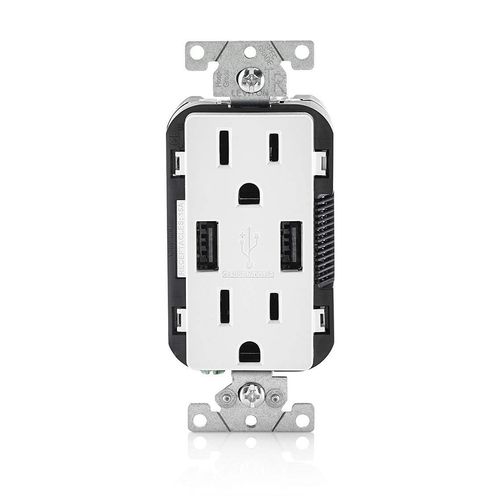 Leviton T5632-W 6 Pack 15 Amp Combination Duplex Decora Receptacle and USB Charger/Tamper Resistant, White
