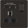 BG Electrical fbn21u2b 2.1 A Masterplug Single Socket with 2 x USB, Brushed Nickel Black Insert