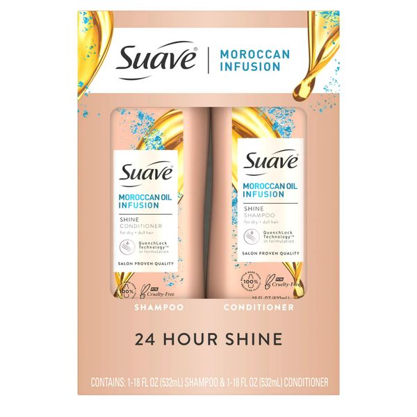 Suave Moroccan Oil Infusion Shampoo and Conditioner Set, 18 oz 2 Pack