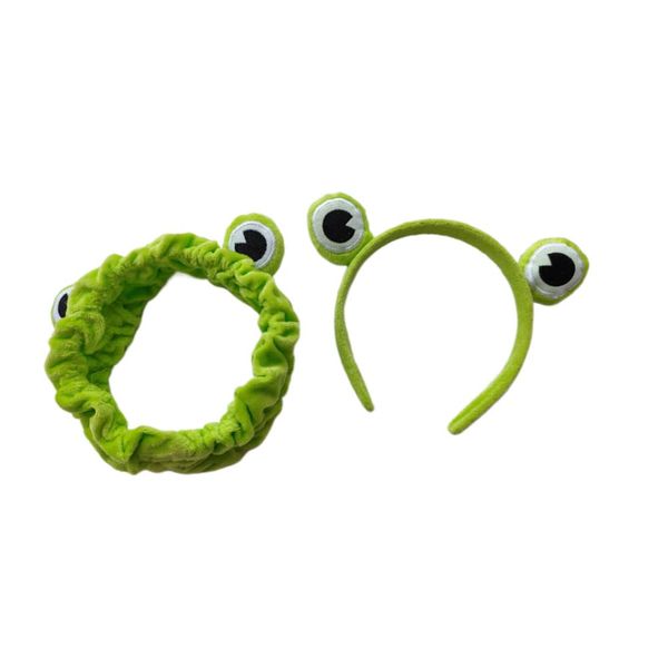 Green Funny Cute Frog Headband, Soft Elastic Makeup Washing Face Frog Eye Hair Band Hoop Headwrap Hairband for Women Girls Shower Spa Mask Yoga (2 Pack)