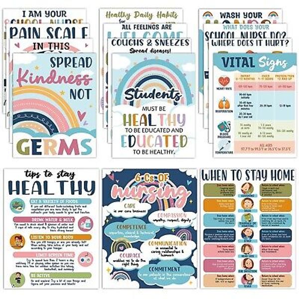 15Pcs School Nurse Bulletin Board Decorations Boho Health Posters for School ...