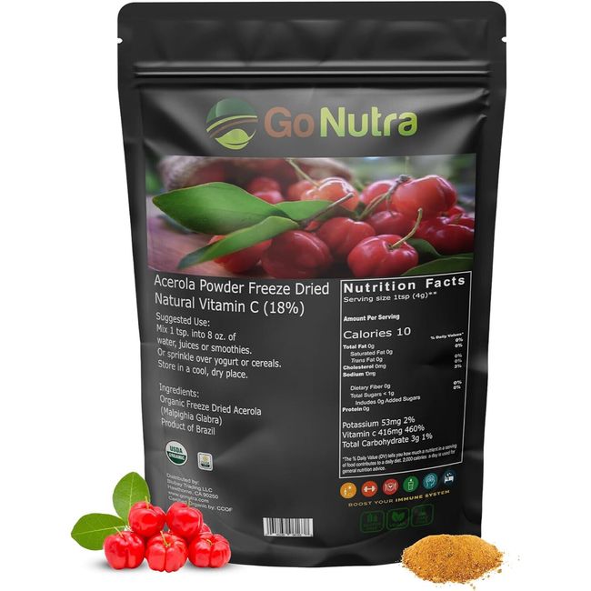 Acerola Powder Organic Freeze Dried 18% Vitamin C Powder Organic Acerola - 8oz