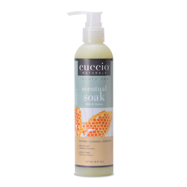 Cuccio Naturale Scentual Soak - Creamy, Liquid Wash For Mani-Pedi - No Parabens - Soften, Cleanse And Hydrate Skin - Anti-Aging Solution - Use On Hands, Body And Feet - Milk And Honey - 8 Oz