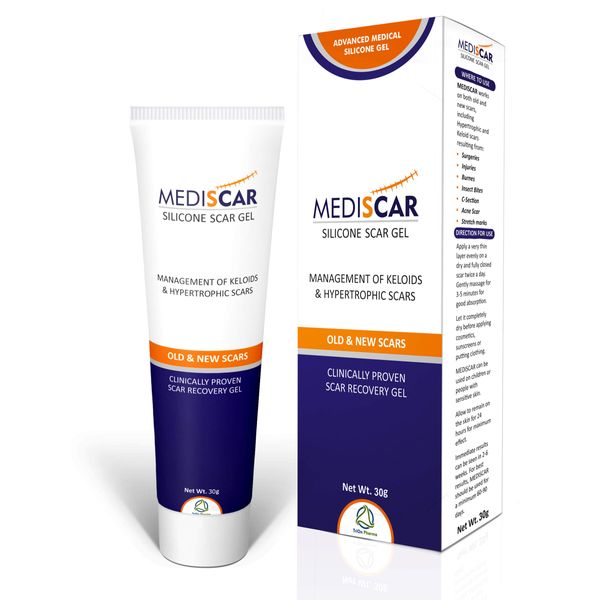 MediScar Silicone Scar Gel 30g – Keloid Scar Treatment – Hypertrophic Scar Removal Gel- Scar Removal for Face, Body, Stretch Marks, C-Sections, Surgical Marks, Acne – Old and New Scars