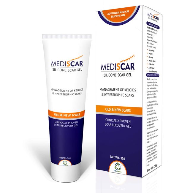 MediScar Silicone Scar Gel 30g – Keloid Scar Treatment – Hypertrophic Scar Removal Gel- Scar Removal for Face, Body, Stretch Marks, C-Sections, Surgical Marks, Acne – Old and New Scars