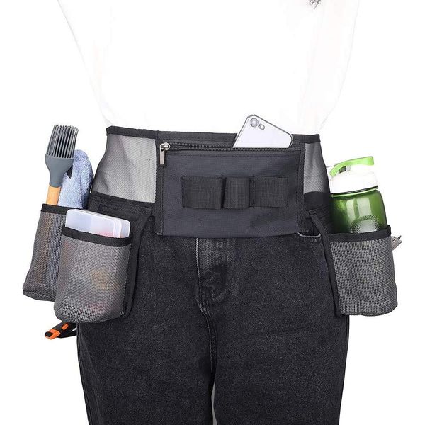 Cleaning Tool Belt with 4 Pockets and 3 Elastic Slots, Nylon Mesh Adjustable Tool Belt Pouch for House Cleaning, Tool Pouch with Waist Belt Suitable for Gardener, Cleaner.