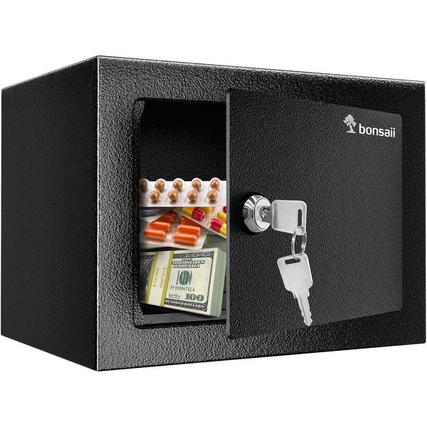 Bonsaii Safe Box with Key Lock, Steel Construction Money Box, 0.22 Black