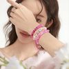 Hemasa 3Pcs Round Synthetic Moonstone Braided Bead Bracelets (Pink)