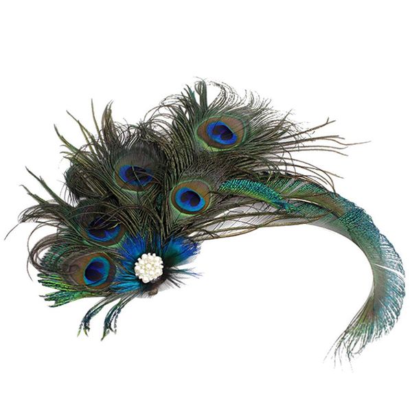 Song Qing Fascinator 1920s Peacock Feather Flapper Headdress Wedding Hair Clip Party Headwear, Green, One Size
