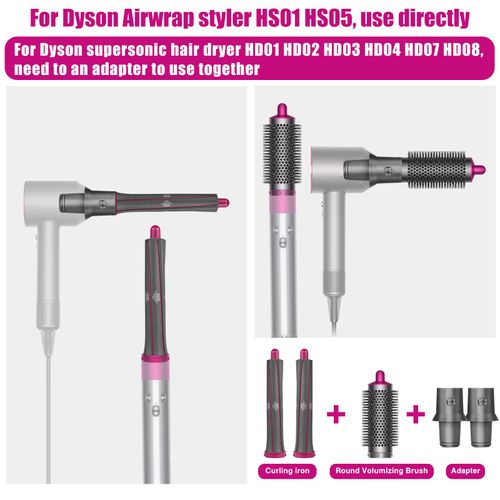 5-in-1 Curler and Round Volume Brush Attachments for Dyson Airwrap for Dyson Supersonic Hair Dryer Curling Attachments, Accessories for Multiple Hairstyles