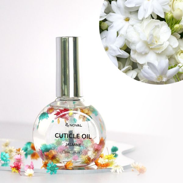 NOVAL Cuticle Oil with Flowers for Nails, Brush Cuticle Oil for Nail Growth, Moisturizing, Strengthening Oil for Cuticles, with Natural Flower, 1 fl.oz (Jasmine)