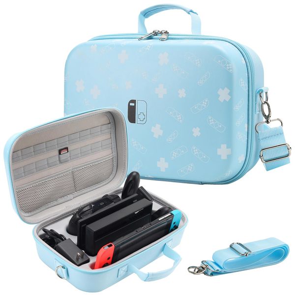 Switch Case Compatible with Nintendo Switch/Switch OLED Model, Portable Full Protection Hard Shell Soft Lining Travel Carrying Storage Case for Switch Console Pro Controller Accessories(Newest Blue)