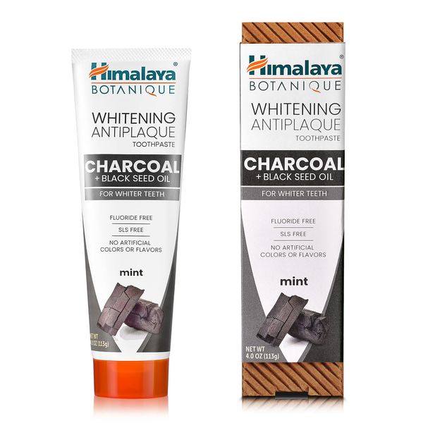 Himalaya Botanique Whitening Antiplaque Toothpaste with Charcoal and Black Seed Oil for Whiter Teeth, 4 oz