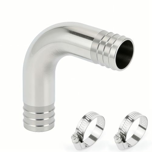 Closmos 304 Stainless Steel 90 Degree Elbow Hose Barb Fitting, 3/4" x 3/4", 1pc with 2pcs Hose Clamps
