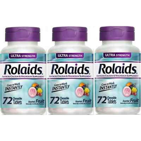 ROLAIDS Ultra Strength Chewable Antacid Tablets 72ct FRUIT ( 3 pack )