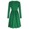 OUGES Womens Fall Long Sleeve Midi Dresses Button Down V Neck Skater Dress with Pockets(Green,S)