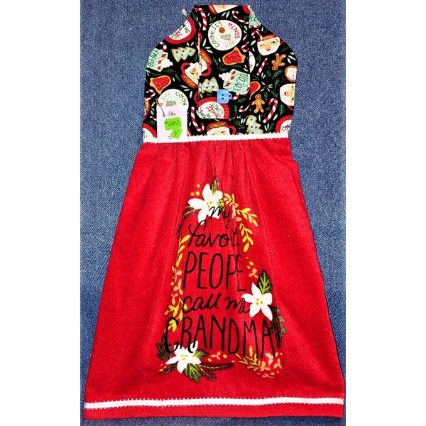 **NEW** Handmade 'My Favorite People..Grandma!' Hanging Kitchen Hand Towel #2482