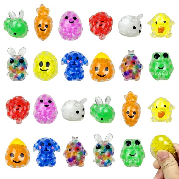 Anditoy 24 PCS Easter Mini Stress Balls Squishies Stress Relief Toys for Easter Basket Stuffers Egg Fillers Gifts Party Favors