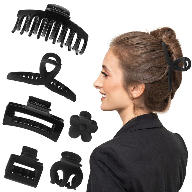 6 Stück Haarklammer Schwarz Dickes Haar Schwarze Große Krallenklammern Matte Rutschfeste Haarspangen Blumenbananen Schmetterlings Krallenklammern Haar Accessoires für Damen Haarspange Mädchen