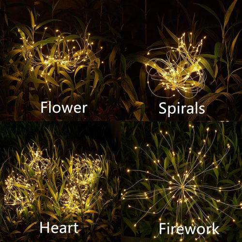 HELESIN Outdoor-Garden-Decorative-Lights, Solar Firework Lights 105 LED-Powered 35 Copper Wires, DIY Flowers Fireworks Stars for Walkway Pathway Backyard Christmas Party Decor (Warm White 2 Pack)