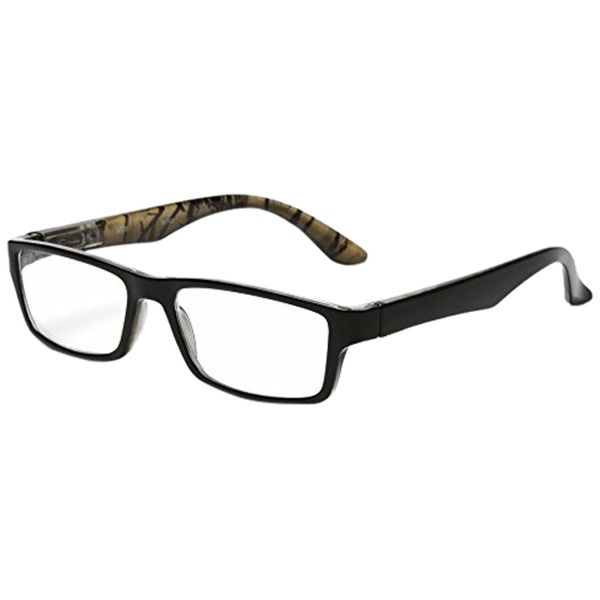 MIDI Midi Reading Glasses, UV Protection UV400, Spring Hinge, Stylish, Square, For Men, Stylish Temple, Case Included, Black & Champagne Gold (M-302,C1,+2.50)