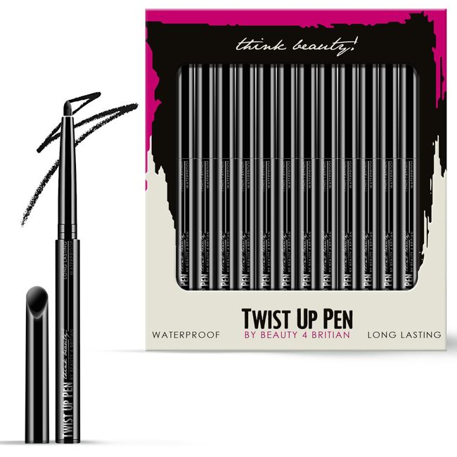 12 x Black Eyeliner Beauty4Britain, Waterproof, Smudge-Proof, Long-Lasting, Twist-Up - All-Day Wear