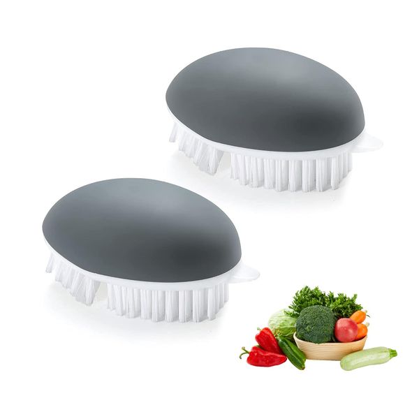 2pcs Fruit And Vegetable Cleaning Brush, Vegetable Brush, Potato Brush, Fruit Brush, Mushroom Brush, Kitchen Brush, Suitable For Scrubbing Fruits, Potatoes, Carrots And Vegetables (Grey)