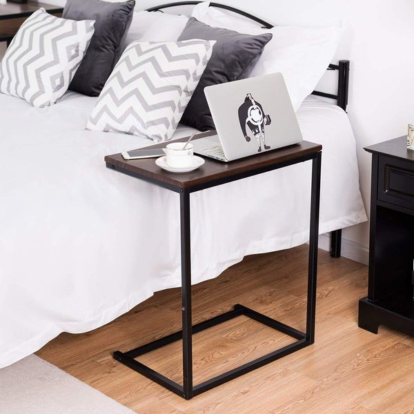 ReunionG Sofa Side End Table, End Stand Desk Coffee Tray Side Table, C Shaped Table Laptop Holder, Over Bed Table (Walnut)
