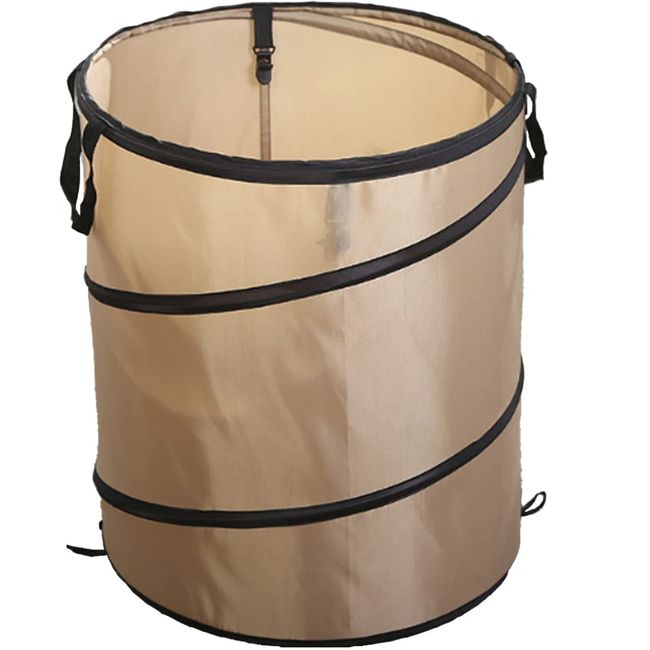 Rikopin Outdoor Trash Box, Garden Bucket, Freestanding, Trash Can, Firewood Storage, 22.8 gal (91 L), Leaf Bag, Harvest Bag, Laundry Basket (M Size, Beige)