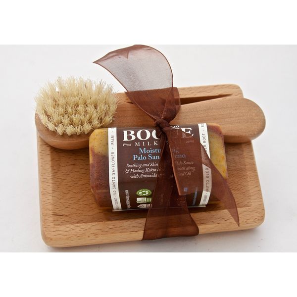 Bogue Goat Milk Soap - No.20 Moisturizing Palo Santo Gift Set– Soothing and skin firming Palo Santo & healing Kukui Nut smooth with antioxidant Babassu oil with facial brush and soap dish