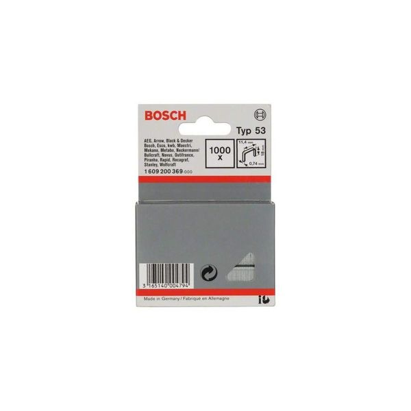 Bosch Professional 1000x Fine Wire Staple Type 53 (Natural Materials, Textiles, Carton, 11.4 x 0.74 x 18 mm, Accessories Tacker, Staple Gun)