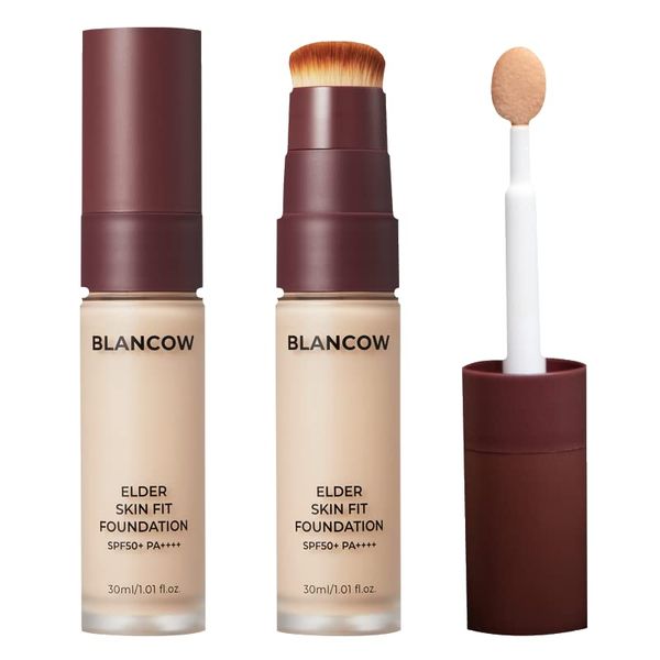 YELLOW BEIGE BLANKAU Elder Skin Fit Foundation with Brush SPF 50+PA++++++ 02 Yellow Beige 1.0 fl oz (30 ml) Adhesion Strength [Official] [Korean Popular Cosmetics MAMAMOO SOLA Mamamam Sola]