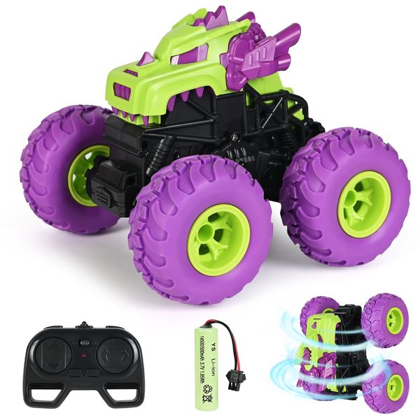 Milk Frog RC Monster Trucks,Dinosaur Remote Control Car,Stunt Cars for Boys,2.4Ghz All Terrain RC Cars,Car Toys for Kids,Toddlers,Child (Purple)