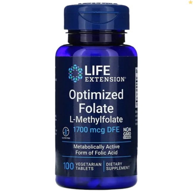 Life Extension Optimized Folic Acid 1 700mcg Veggie 100 Tablets, 1 EA, Basic