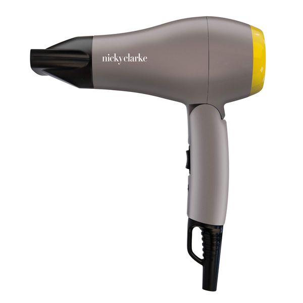 Nicky Clarke 1200W Travel Hair Dryer, Lightweight & Compact, 2 Heat Settings, 1.8m Cable - Grey, NTD101