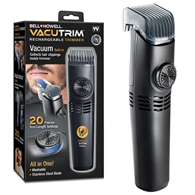 Bell+Howell Vacutrim Professional Vacuum Hair Trimmer with Powerful Suction Rechargeable Shaver for Mens Beard Mustache Sideburn Ultra Sharp Stainless Blade Cordless Hair Clipper As Seen On TV