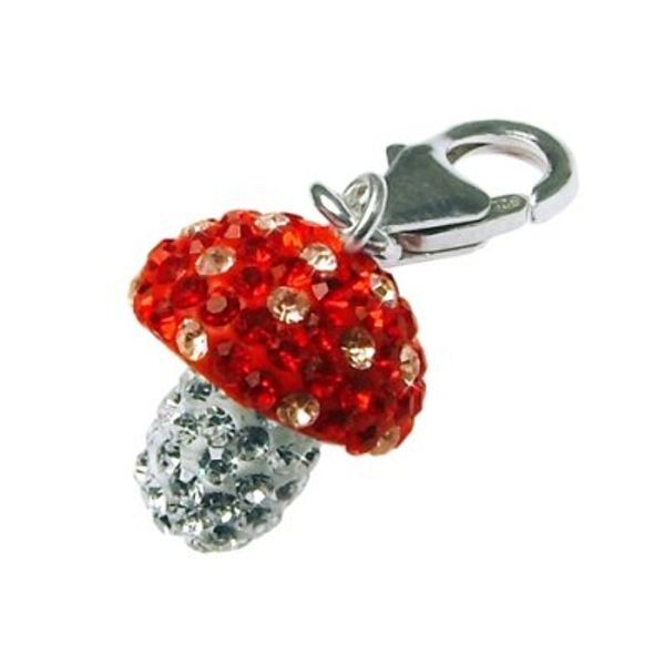 QUALITY UK Sterling Silver Red & White Crystal Toadstool 15 x 13mm