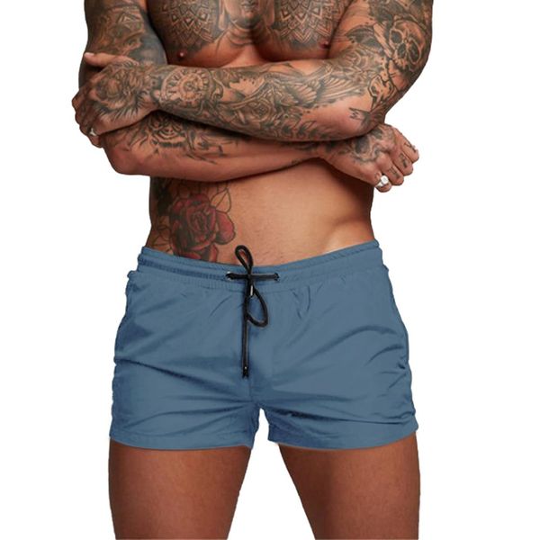 Donason Men's Swim Trunks Quick Dry Swimming Running Shorts Mens Beach Board Shorts Breathable Gym Sports Shorts with Mesh Lining and Zipper Pockets Blue Grey