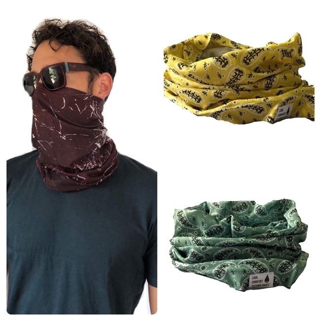 [Cool Comfort Technologies] CCT Cooling Face Mask, Set of 2, Chill Tube, Heatstroke Prevention, Sun Protection, Summer, Cool Neck Cool, Set of 2 (Paisley Yellow/Paisley Green)