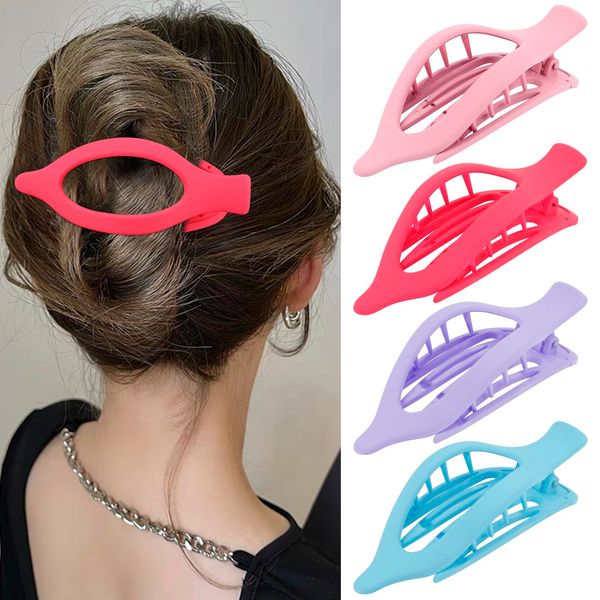 Velscrun Flat Hair Clips for Women Girls Thick Thin Hair French Concord Alligator Hair Clips Large Hair Claw Clips 4Pcs Matte Duck Billed Hair Clips Pink Purple Blue Rose Pink Hair Accessories