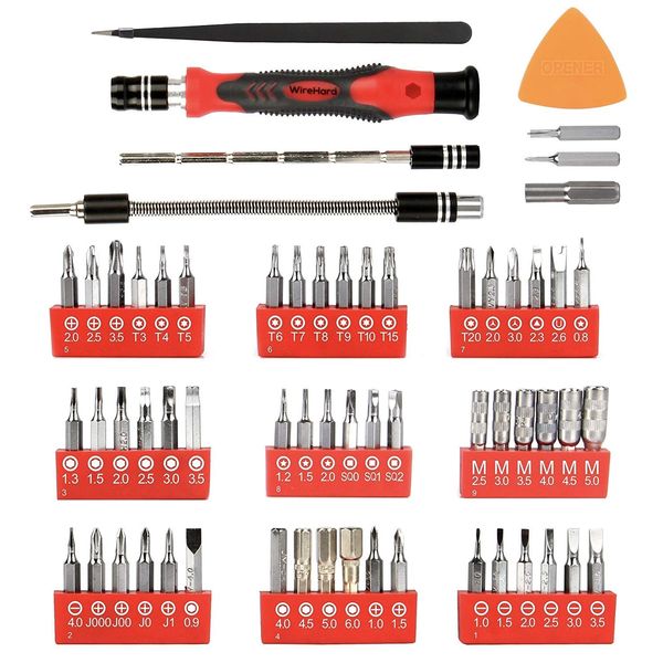 WIREHARD 62 in 1 Precision Screwdriver Set Computer Repair Tool Kit with Extra Magnetic Specialty Steel Multi Bit