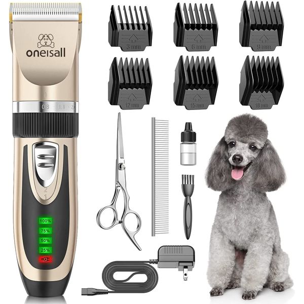 Oneisall Dog Clippers Low Noise, 2-Speed Quiet Dog Grooming Kit Rechargeable Cor