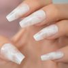 White Marble Long Coffin Press On Nails - Glue On False Set - 24 pieces Kit