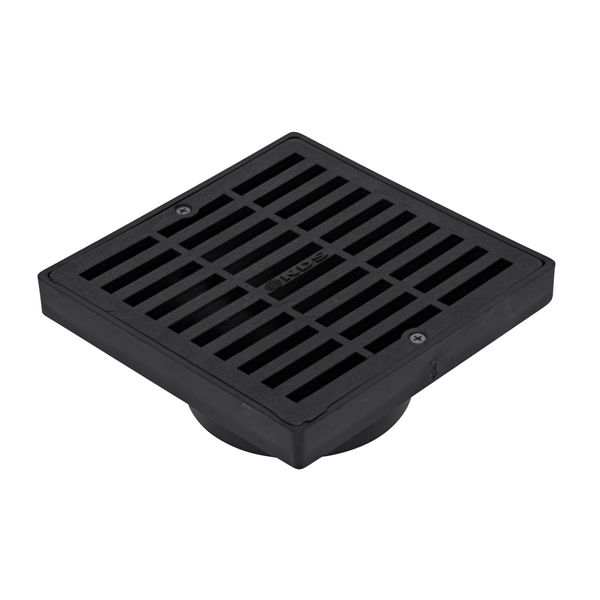 NDS 640 6-Inch Square Grate with Low-Profile Adapter Drain, Connects to 3-Inch and 4-Inch Drain Pipes and Fittings, for Small Lawns, Landscaping and Patios, Plastic, Black