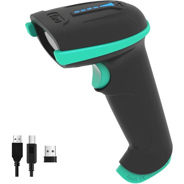 Tera Barcode Scanner Wireless Versatile 2-in-1 (2.4Ghz Wireless+USB 2.0 Wired) with Battery Level Indicator 328 Feet Transmission Distance Rechargeable 1D Laser Bar Code Reader USB Handheld (Blue)