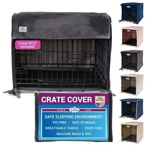 Pet Dreams Dog Crate Cover - Breathable Fabric Kennel Topper for Double-Door Crates, Fits iCrate Dog Cages 18, 24, 30, 36, 42, 48 Inches (Grey, X Small, 18")