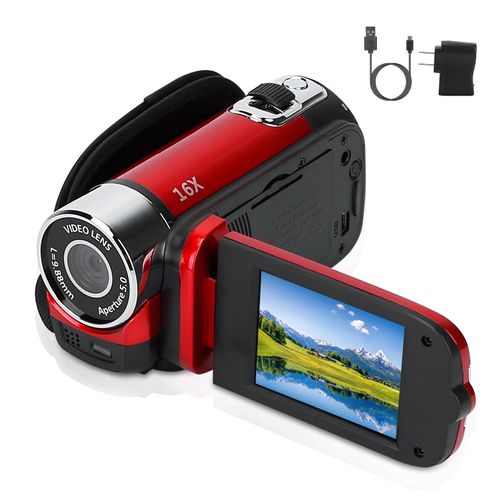Zorpupoa Video Camera Camcorder, 1080P High Definition Digital Camcorder with Fill Light Selfie, Rechargeable 270°Rotation Camcorder Camera (Red)