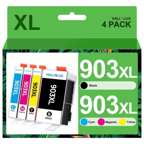 HALLOLUX 903XL Ink Cartridges Compatible for HP 903 XL with Newest Chip Multipack for HP Officejet 6950 6960 Officejet Pro 6960 6970 Black/Cyan/Magenta/Yellow High Yield 4-Pack